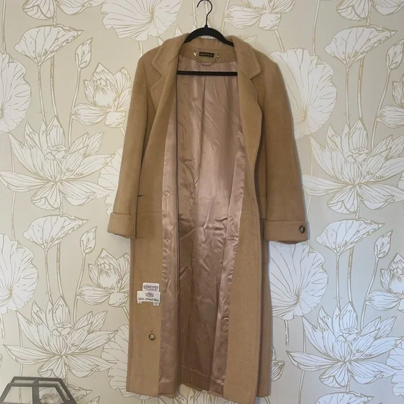 Vintage Lands End 100% Camel Hair Wool Double-Breasted Trench Coat - Size 10 - Picture 2 of 11